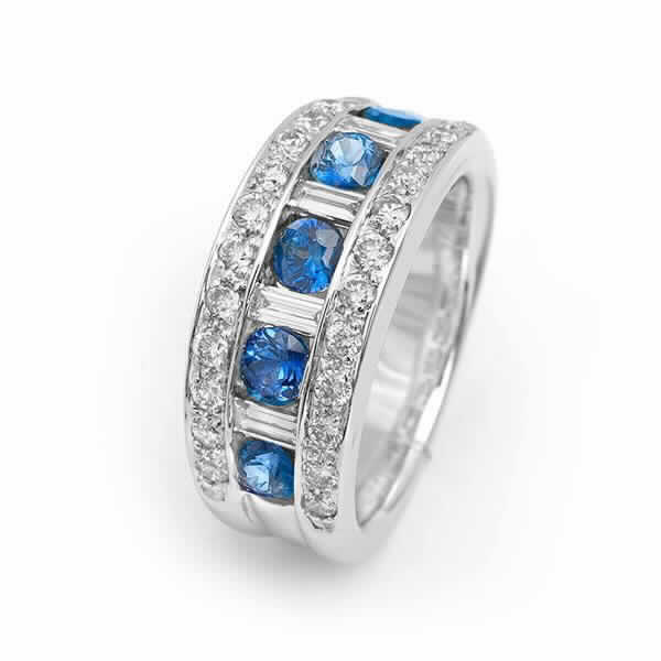 Anillo TEMPO Oro 18 Kilates, Diamantes y Zafiros Azules