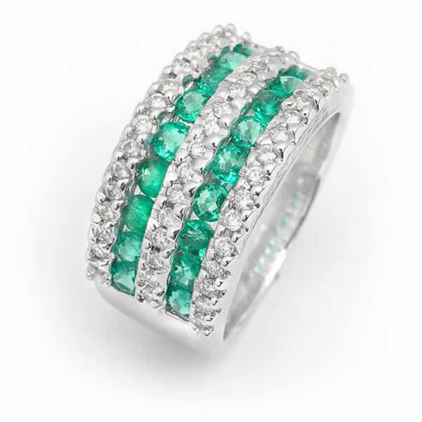 Anillo ancho TEMPO Oro 18 Kilates, Diamantes y Esmeraldas