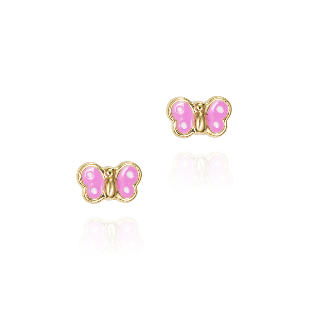 PENDIENTES 9K MARIPOSA PEQ ESMALTE ROSA