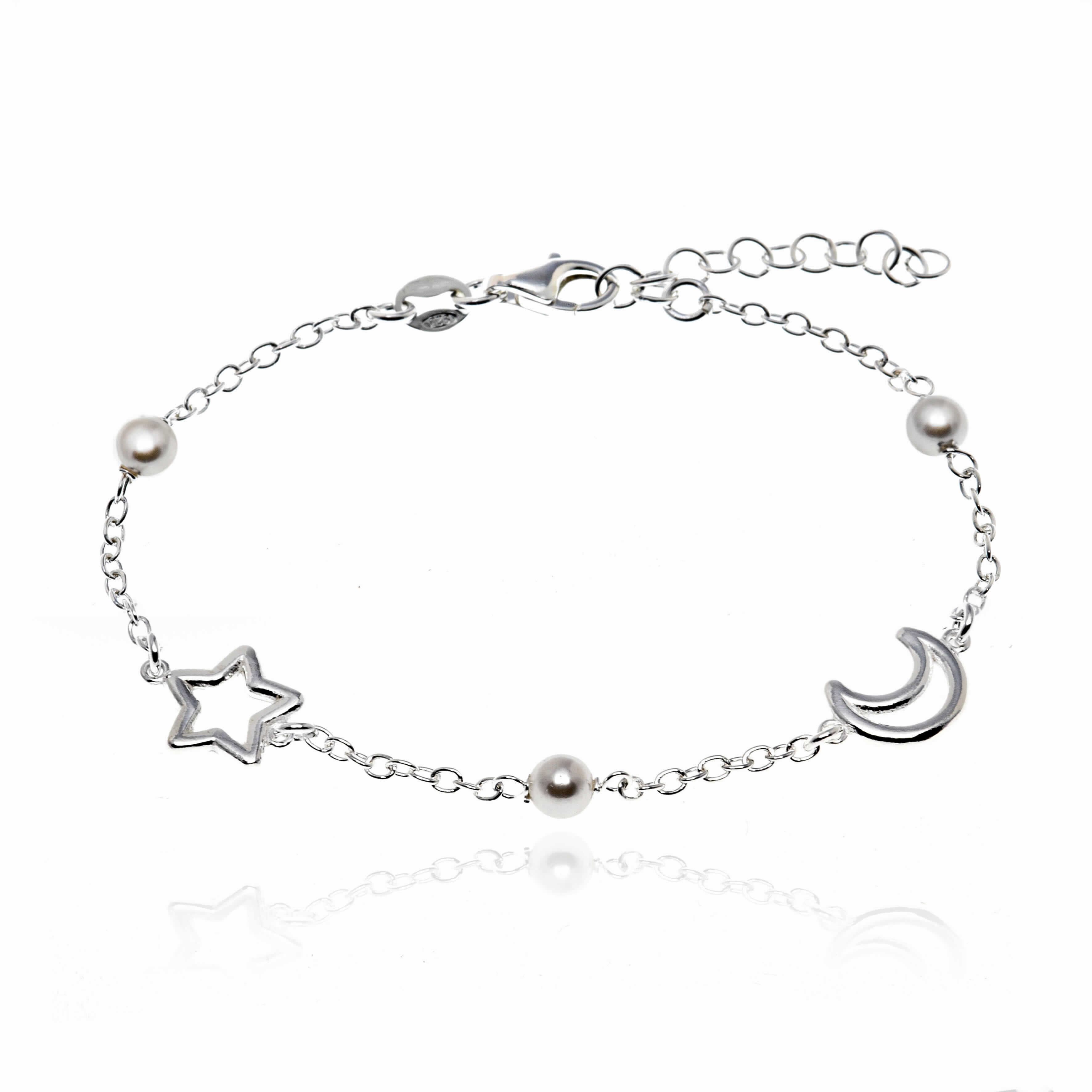 PULSERA PLATA PERLA LUNA/ESTRELLA