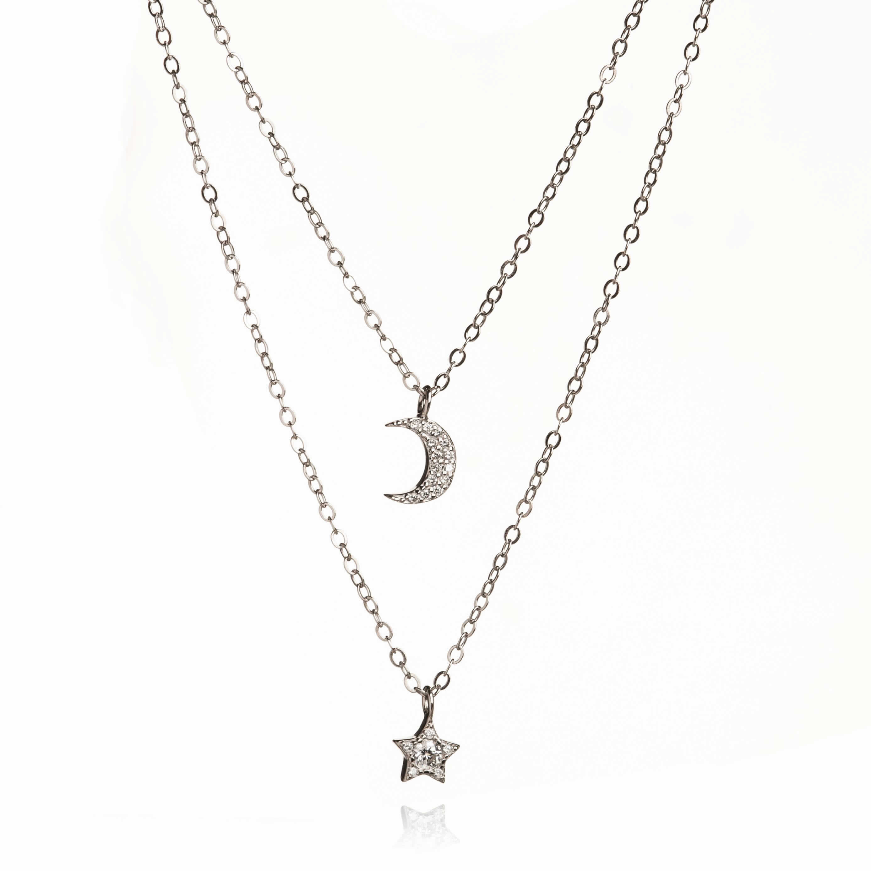 CADENA PLATA COLGANTE ESTRELLA/LUNA CIR.