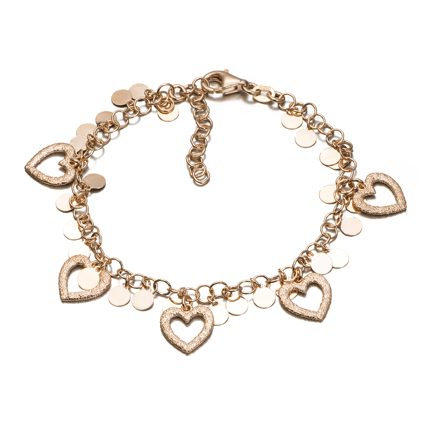 PULSERA PLATA CHAP. ROSA CORAZONES