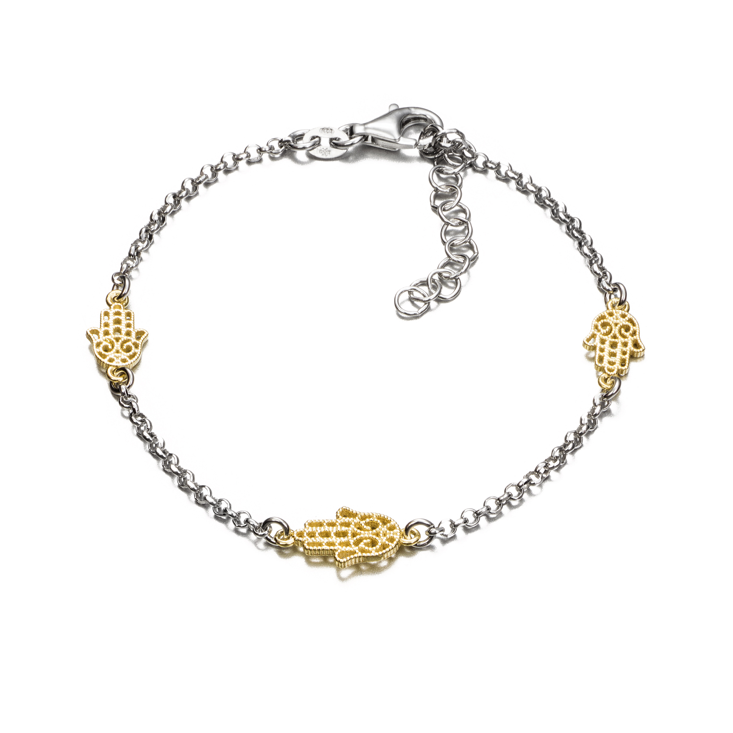 PULSERA PLATA BICOLOR MANO FATIMA