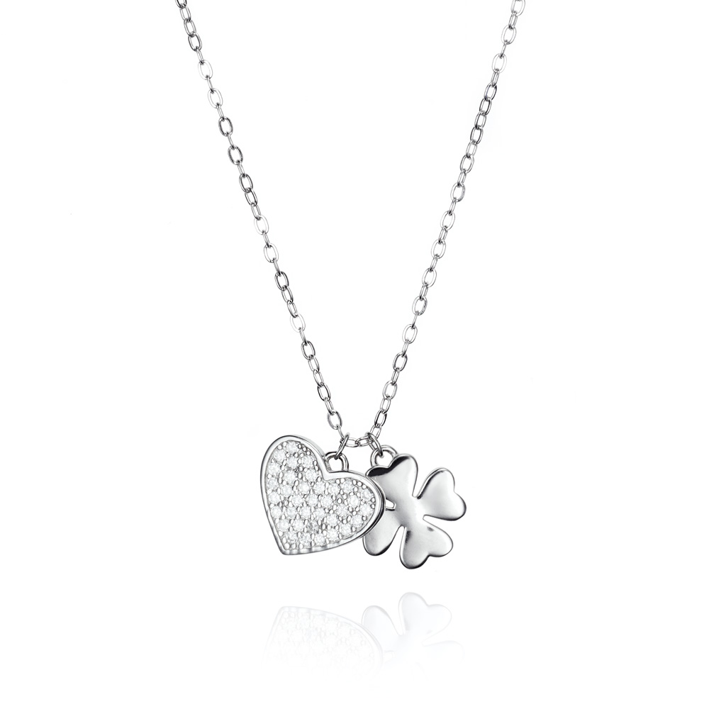 CADENA PLATA TREBOL CORAZON CIRC