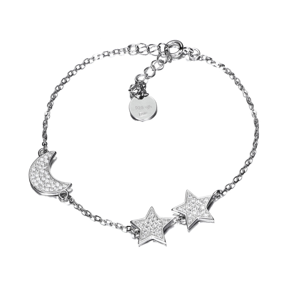 PULSERA PLATA ESTRELLA LUNA CIRCONITAS