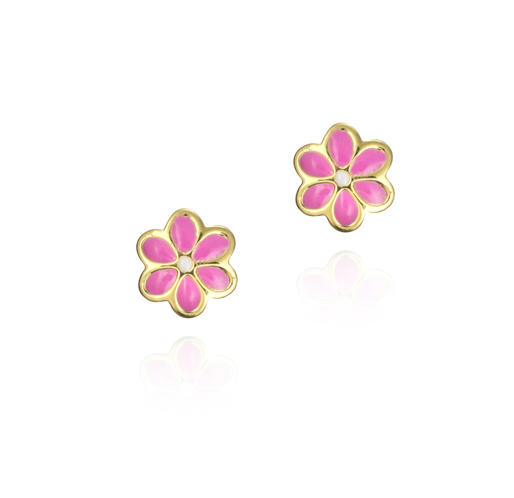 PEND. 18K O/A FLOR ESMALTE ROSA