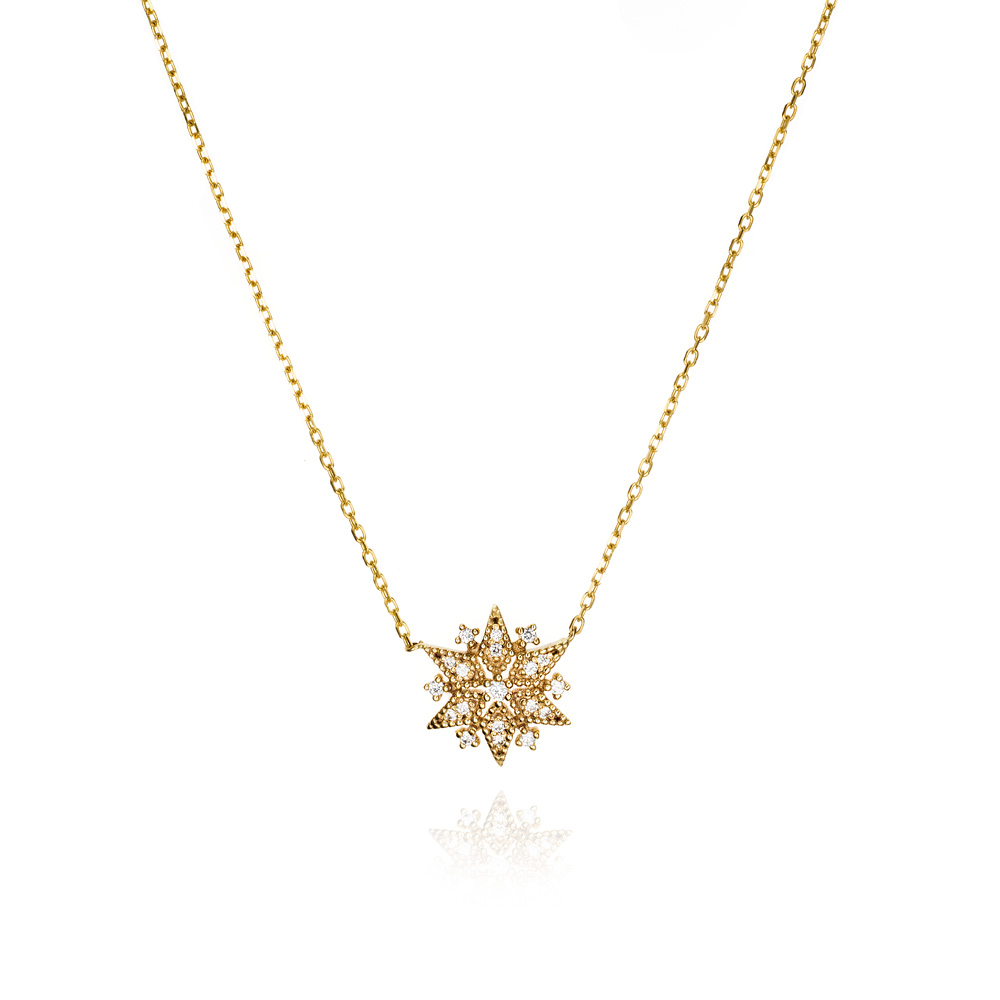 Colgante con cadena de oro 9K flor y circonita