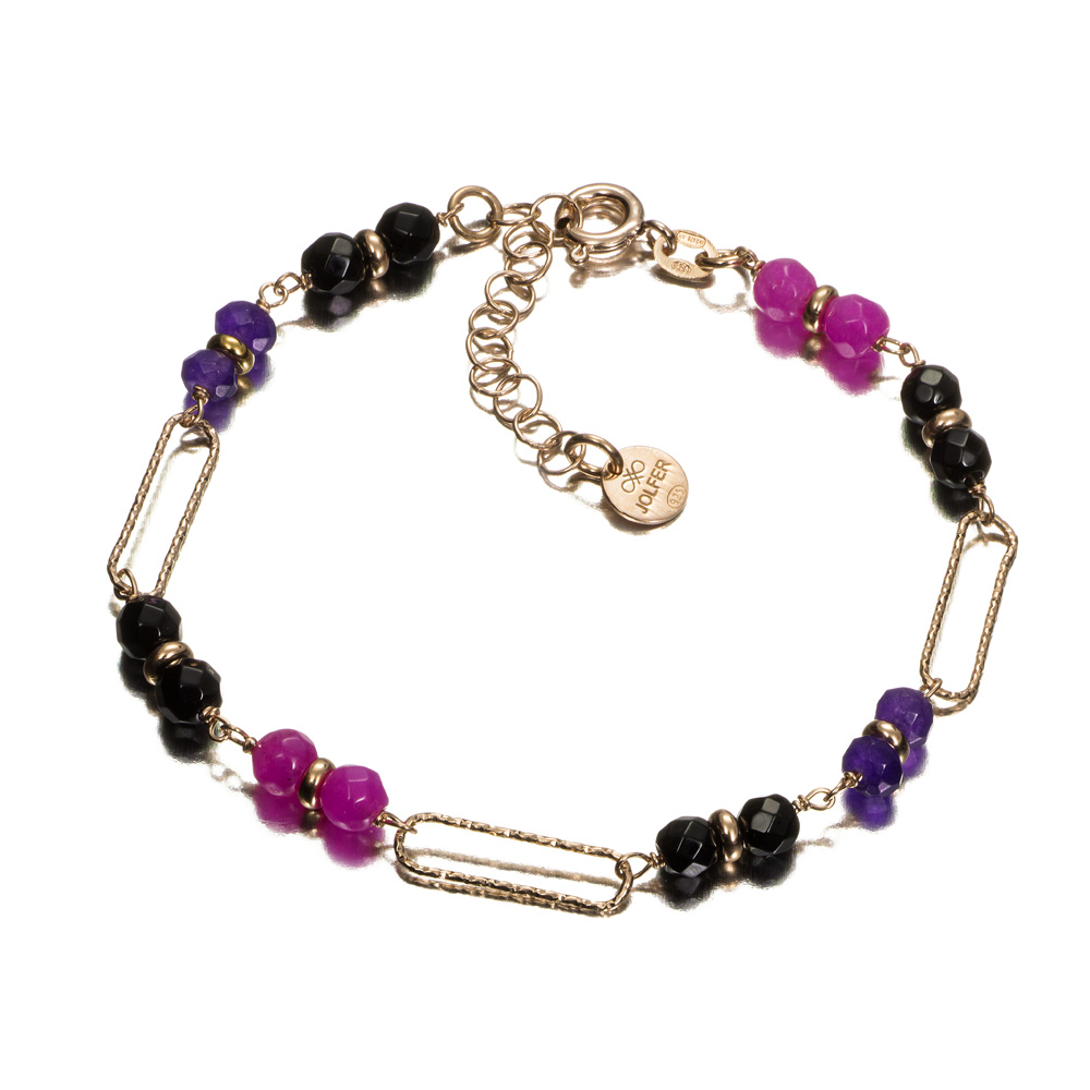 PULSERA PLATA CHAP. ROSA P/NEG/GRAN/MOR