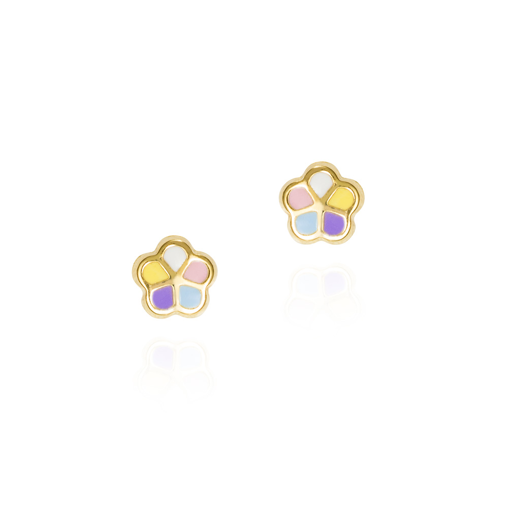 Pendientes pequeños de oro 18K margarita con esmalte