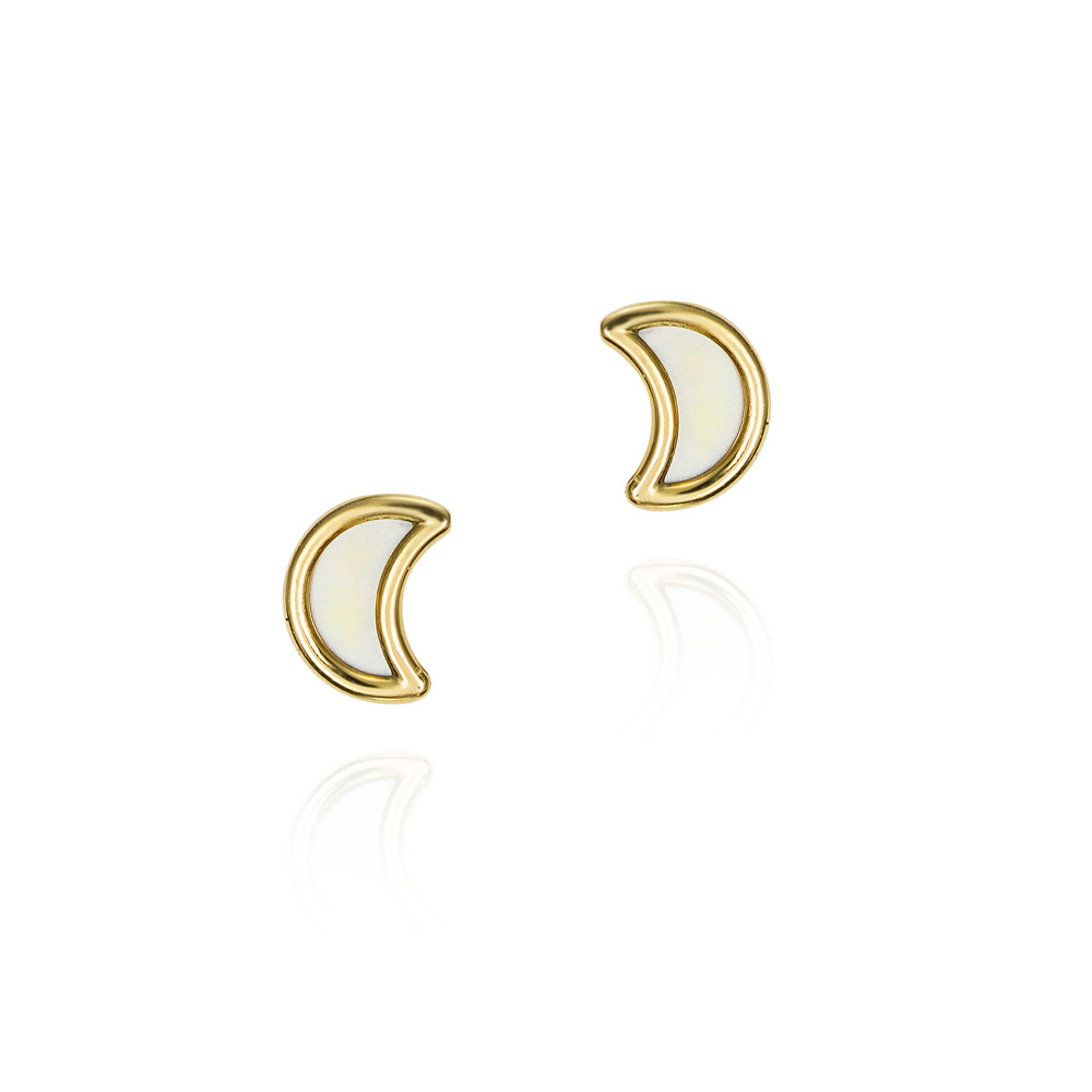 Pendientes pequeños de oro 18K luna nácar