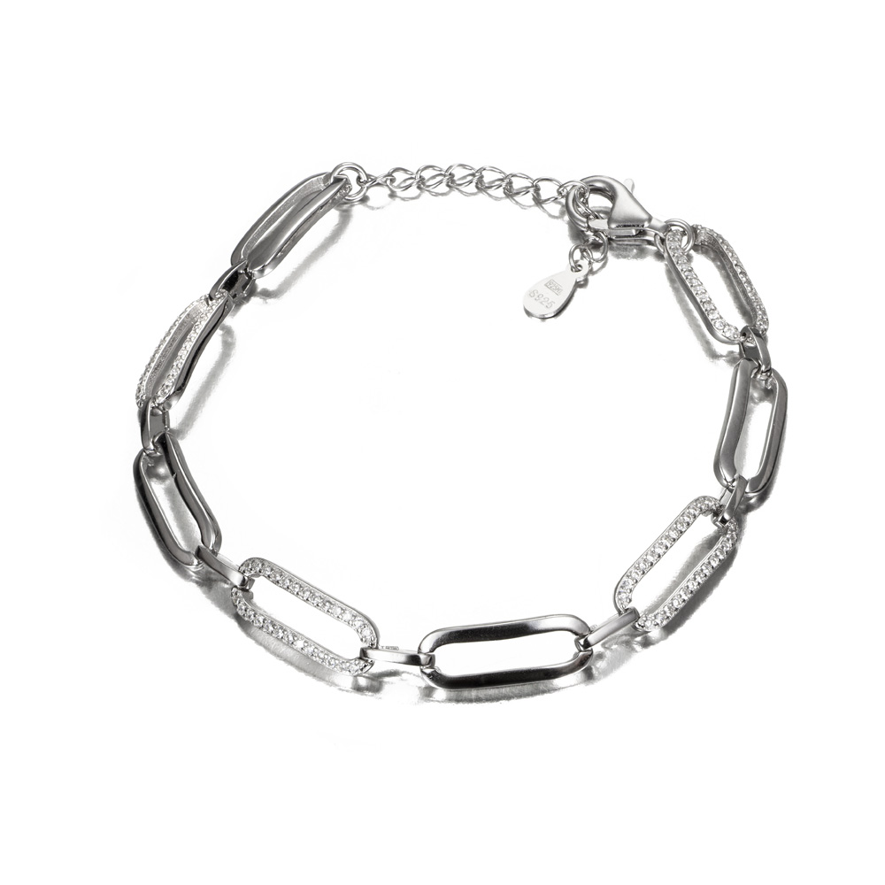 Pulsera de plata eslabones ralargados con circonitas