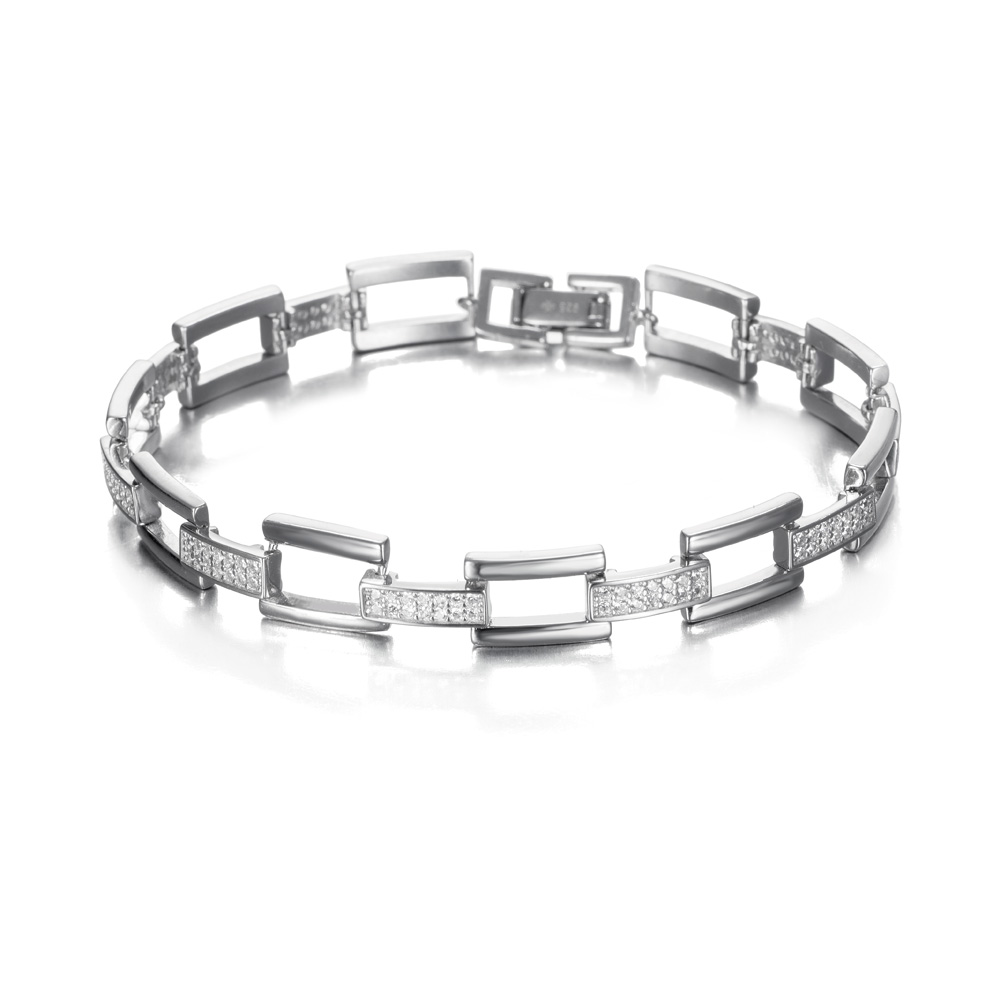 PULSERA PLATA ESLAB. RECT. CIRCONITAS