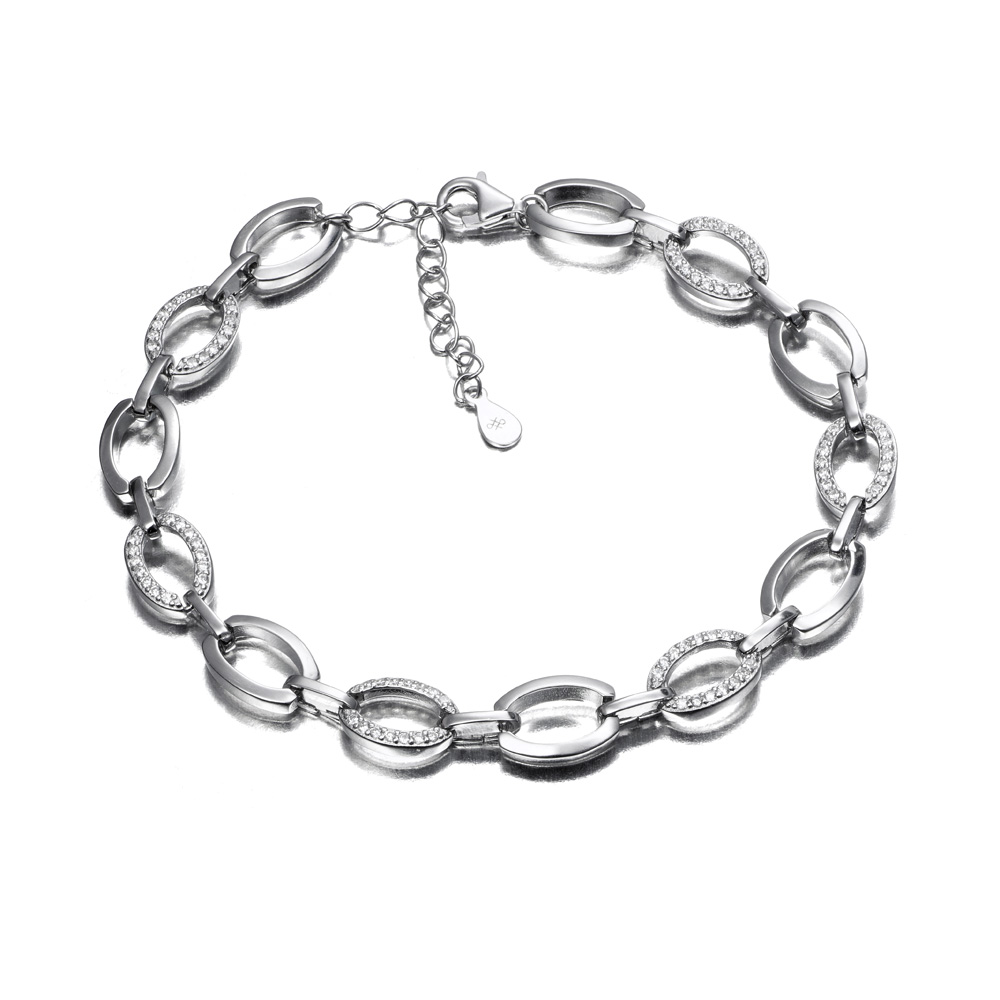 PULSERA PLATA ESLAB. OVAL CIRCONITAS