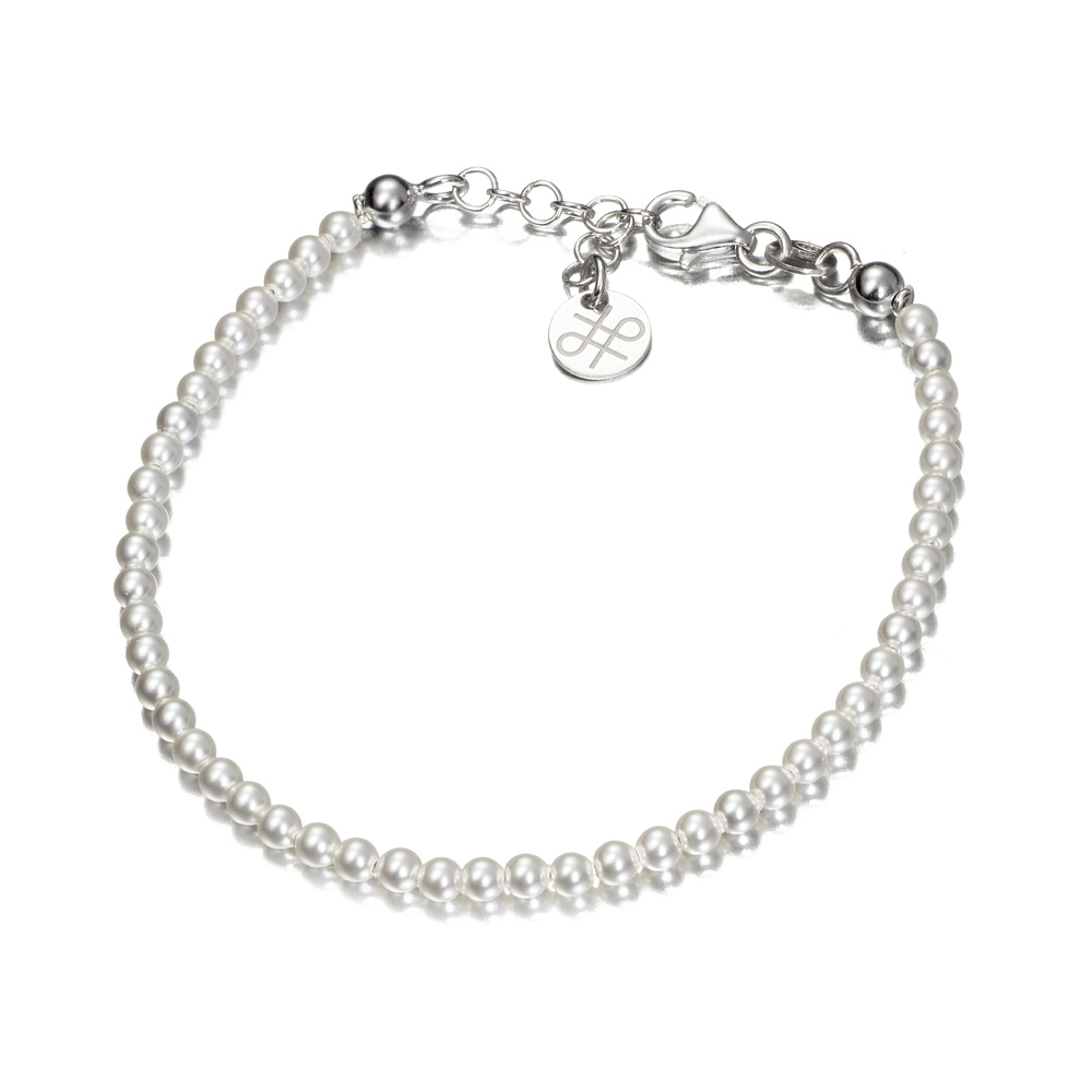 PULSERA PLATA PERLITAS VIDRIO 3mm 16+3 c