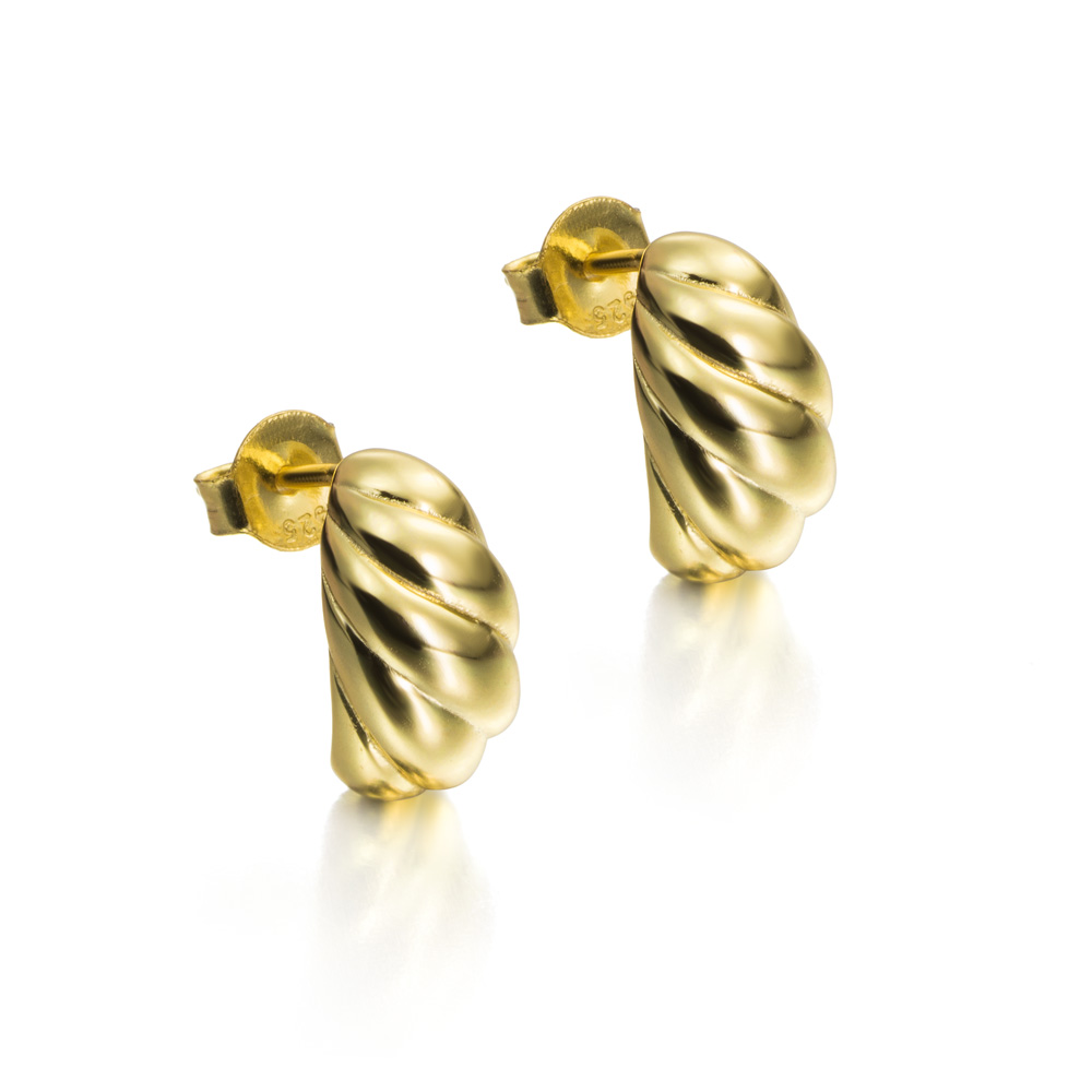 Pendientes medio aro bombé gallonado de plata chapada en oro 18K