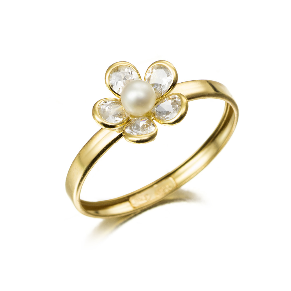 SORTIJA 18K O/A FLOR PERLA/CIRC.14