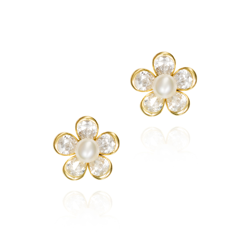 PEND. 18K O/A FLOR PERLA/CIRCONITA