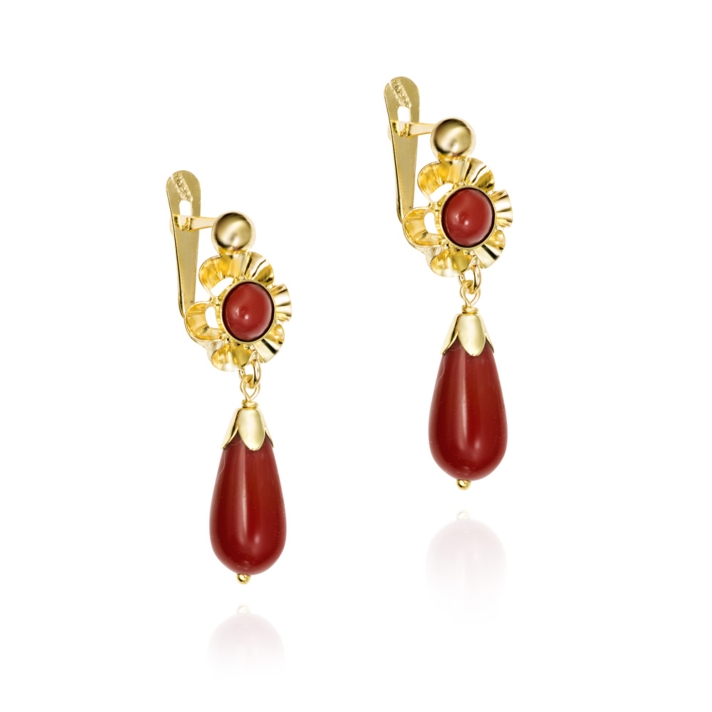 PEND.18K O/A CORAL SINTET.PERA 8X4MM