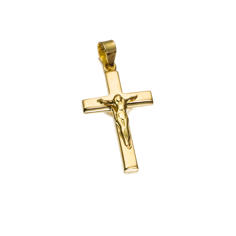 CRUZ O/A 18K CUADRADA CRISTO 20X12MM