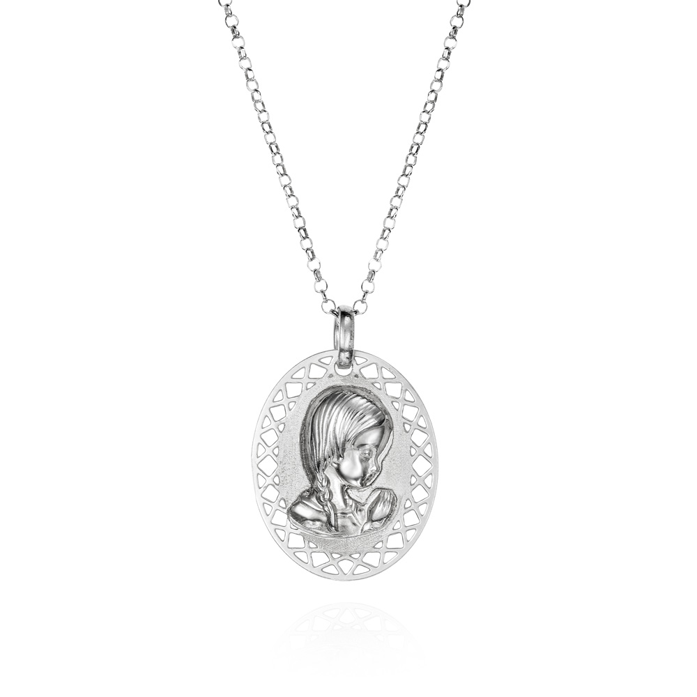 Colgante con cadena de plata medalla virgen oval niña