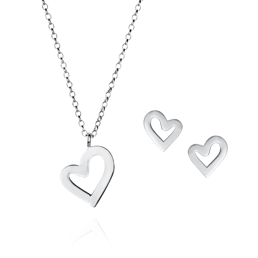 Conjunto de plata corazones huecos lisos