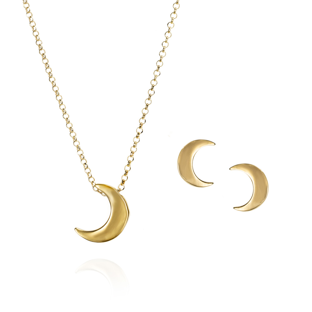 Conjunto de plata bañada lunas lisas