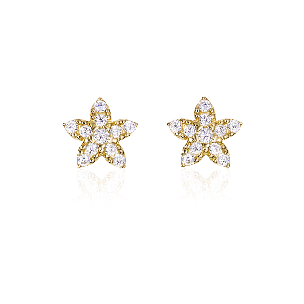 PEND.18K O/A FLOR 5 PETALOS CIRCON.