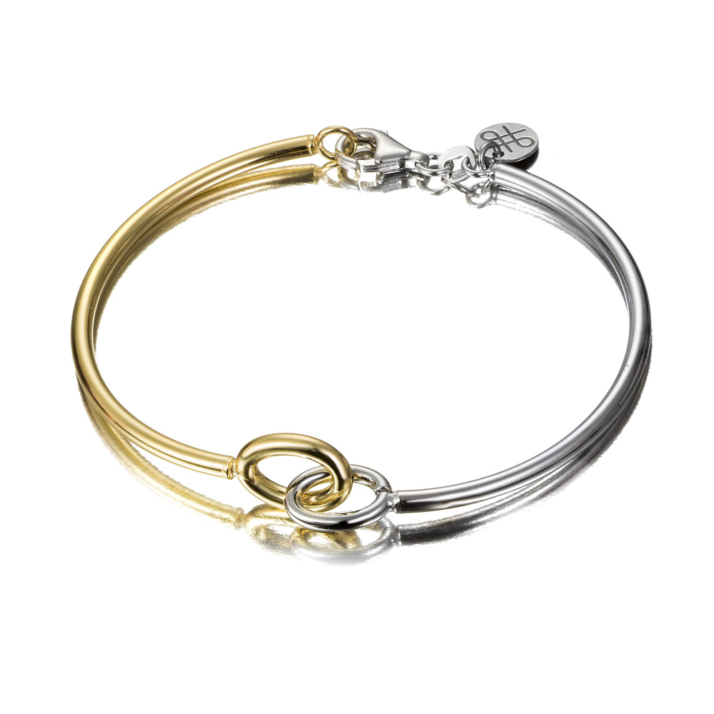 PULSERA PLATA BICOLOR DOBLE TUBO 2,5 MM