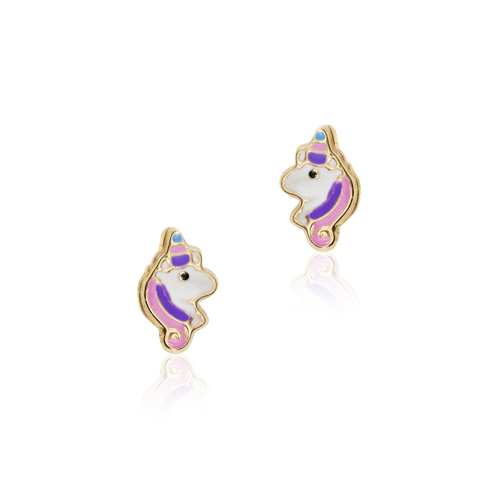 Pendientes de oro 9K unicornio esmalte