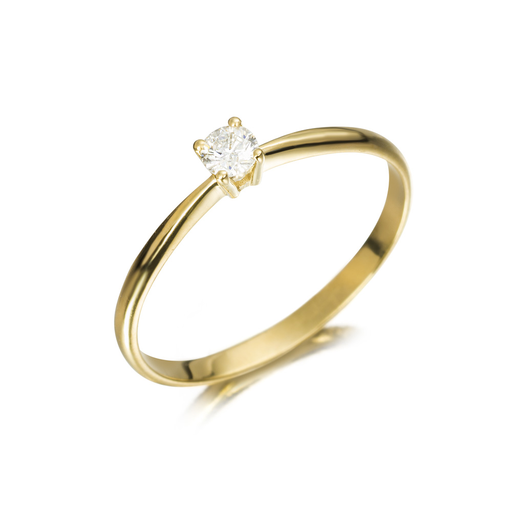Solitario de oro 18K y diamante 0,12 quilates
