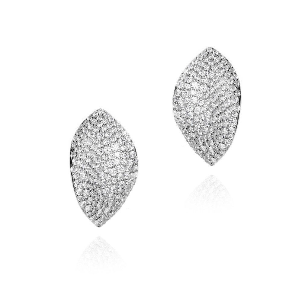 Pendientes de plata hoja pavé de circonitas