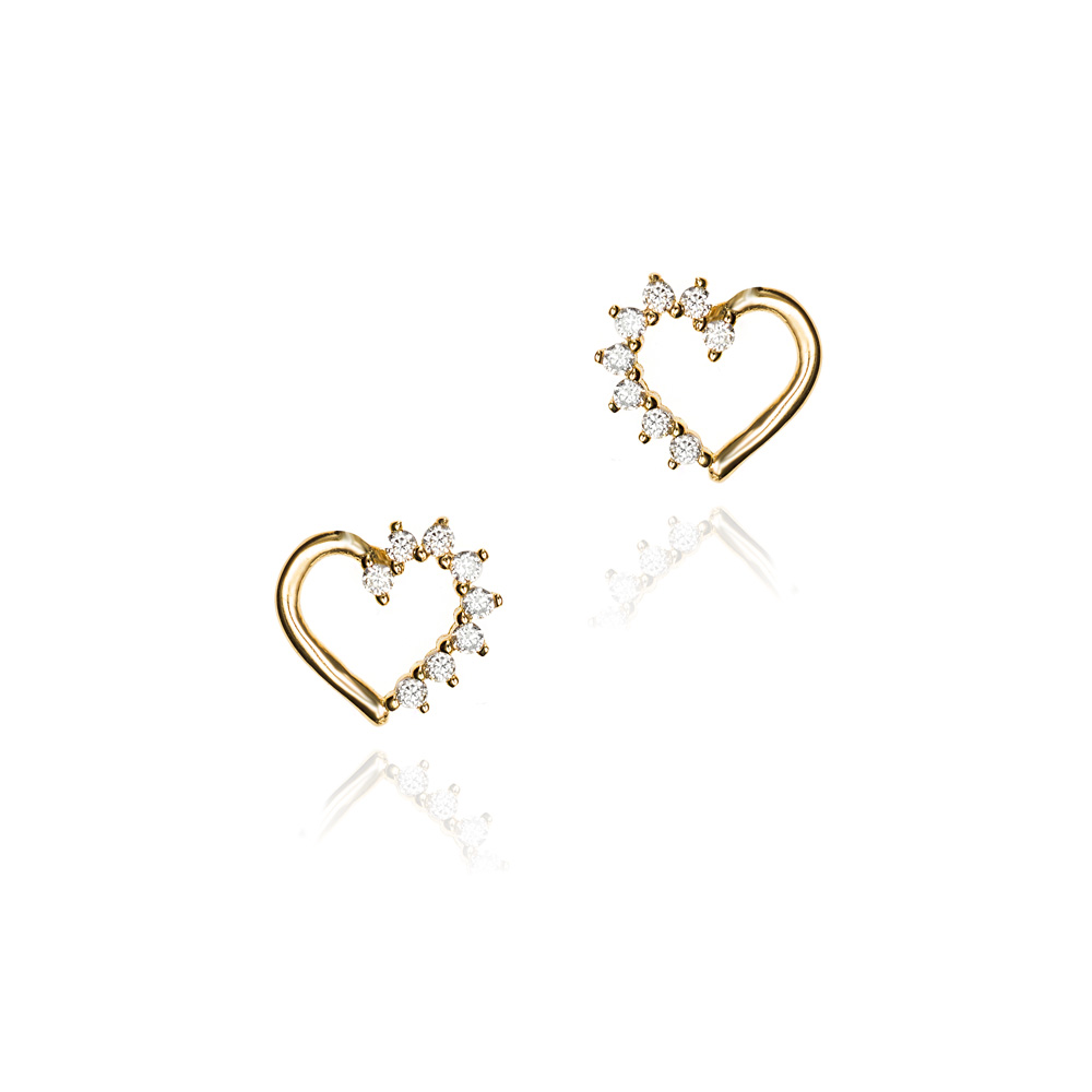 Pendientes de oro 9K corazón con circonitas