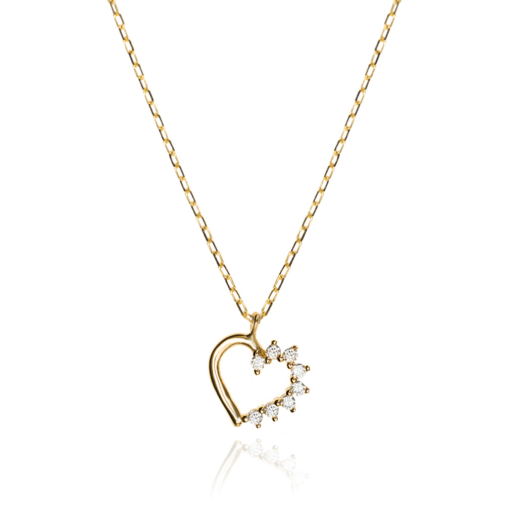 Colgante con cadena de oro 9K corazón con circonitas