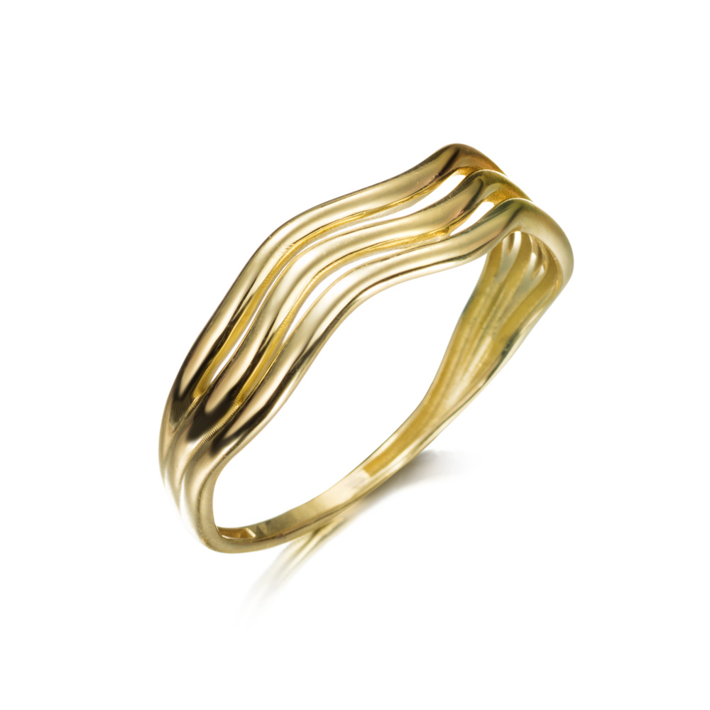 Anillo de oro 9K brazo triple en ondas