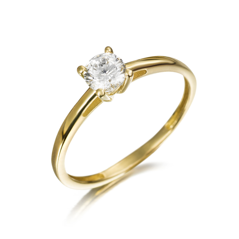 Anillo solitario de oro 9K con circonita