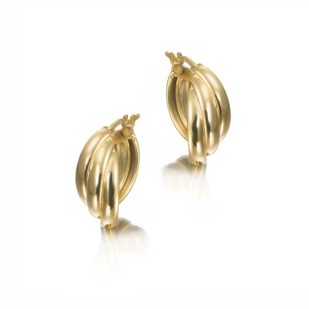 Aros de plata bañada criolla triple