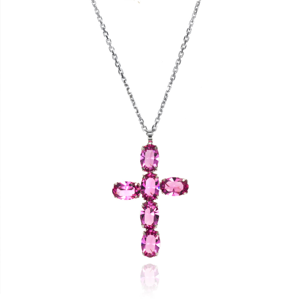 Cadena de plata cruz circonita rosa