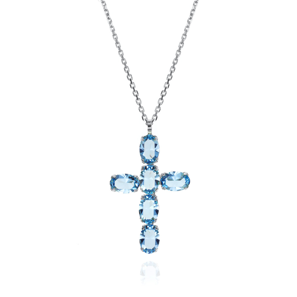 Cadena de plata cruz circonita azul