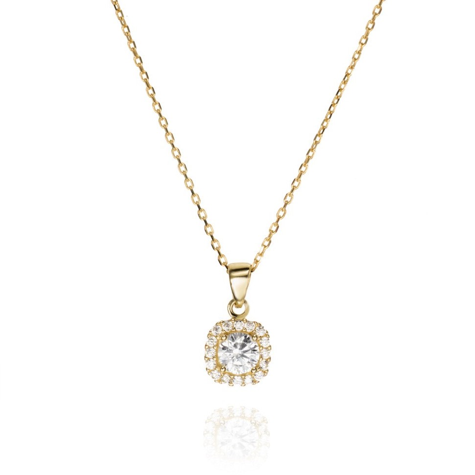 Colgante con cadena de oro 9K con orla de circonitas
