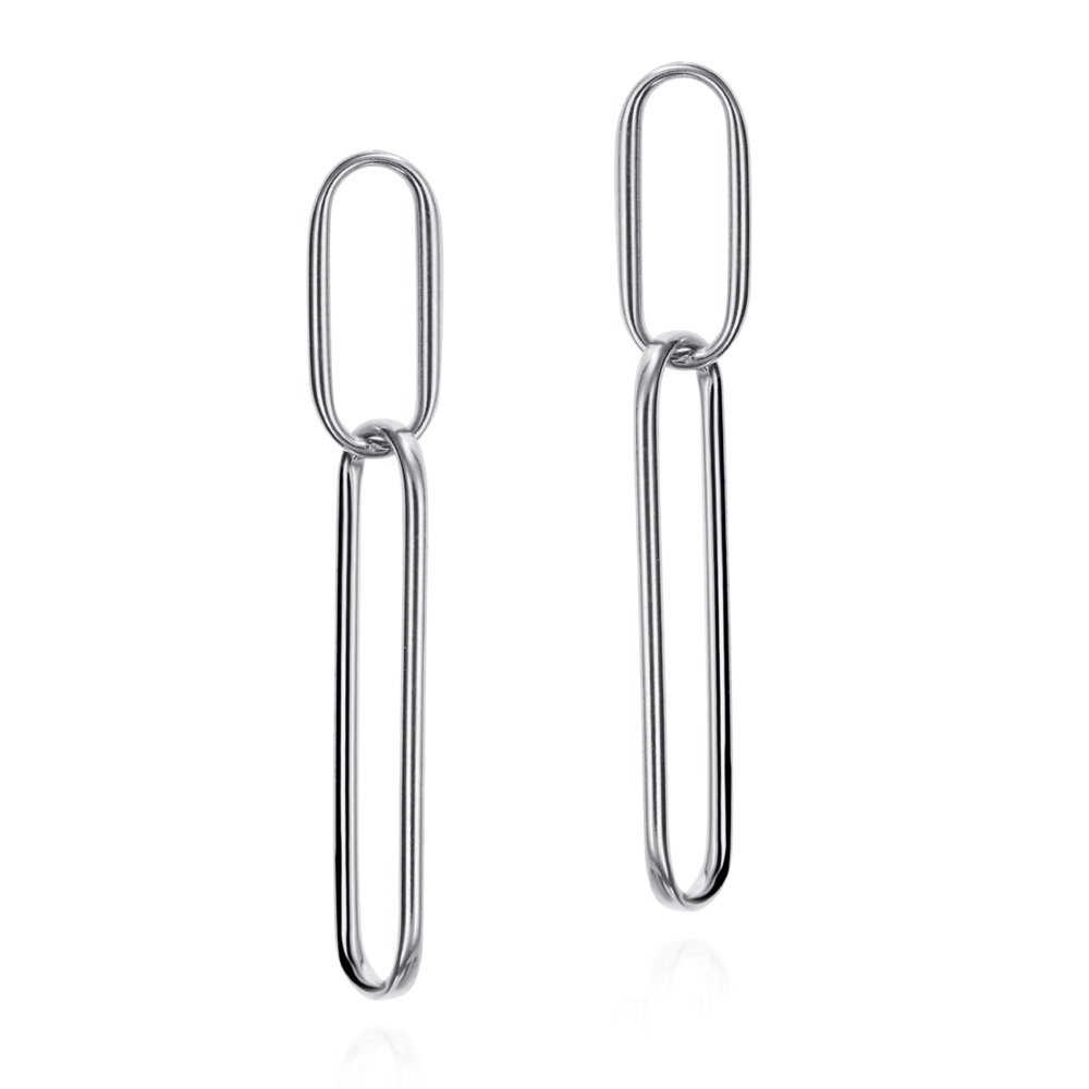 Pendientes largos de plata ovalos dobles