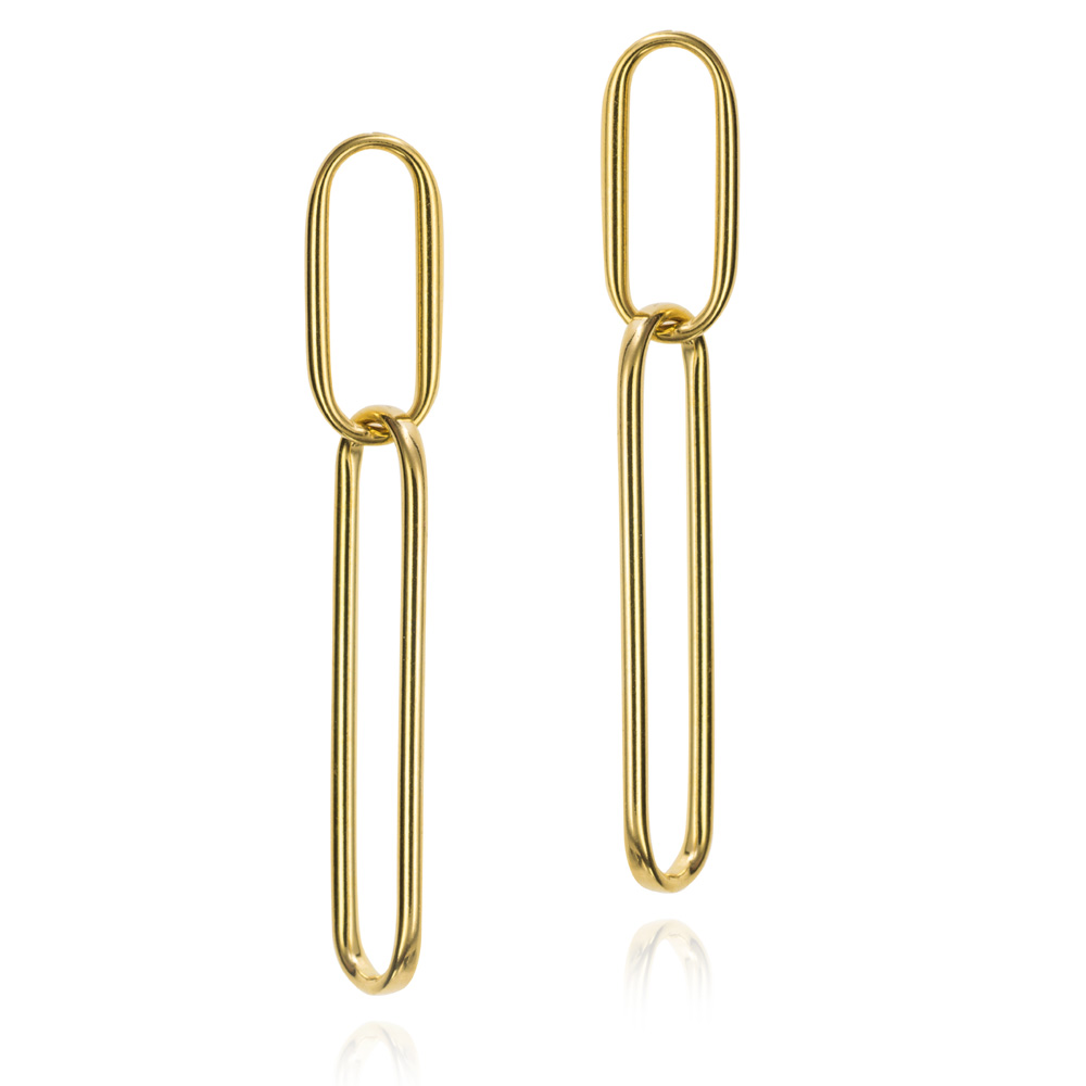 Pendientes largos de plata bañada ovalos dobles