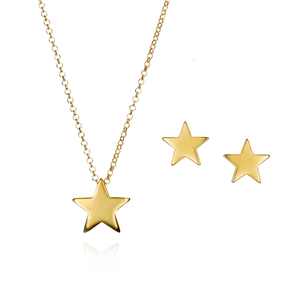 Conjunto de plata bañada estrellas lisas