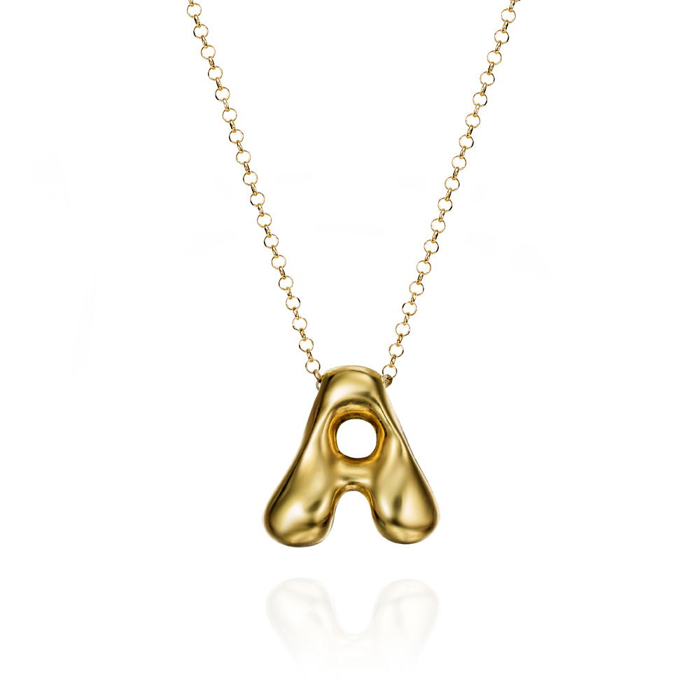 Colgante inicial A de plata bañada con volumen