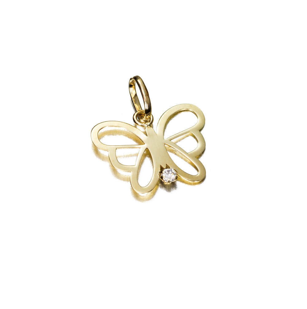 Colgante sin cadena de oro 9K circonita mariposa