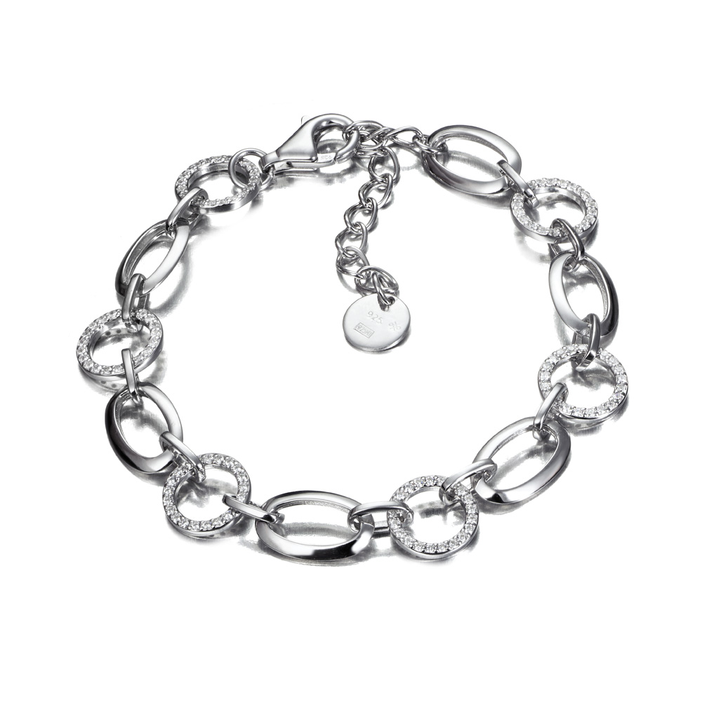 Pulsera de plata eslabones ovales y circulares con circonitas