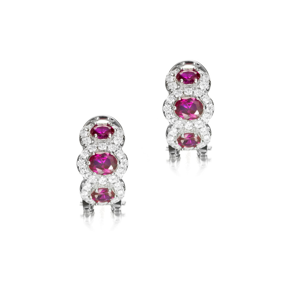 Pendientes de plata triple orla de circonitas rosas