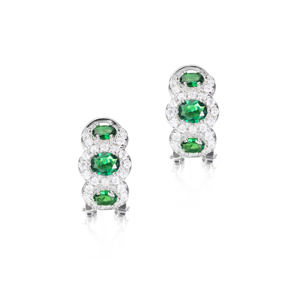 Pendientes de plata triple orla de circonitas verdes