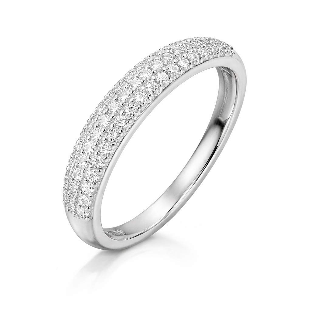 Anillo de plata media alianza pavé circonitas