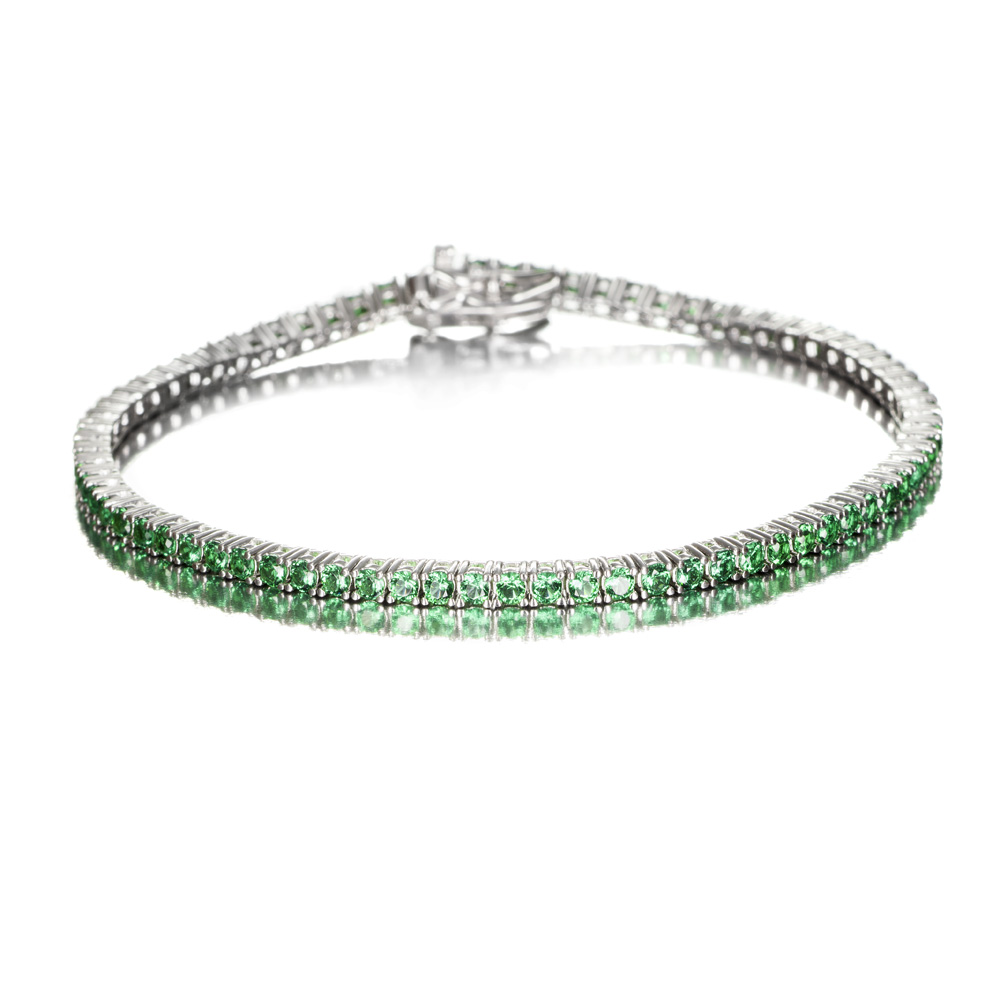 Pulsera de plata riviere circonitas verdes 2 mm