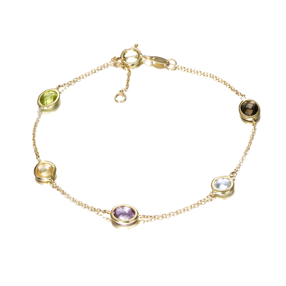 Pulsera de oro 9K piedras semipreciosas multicolor